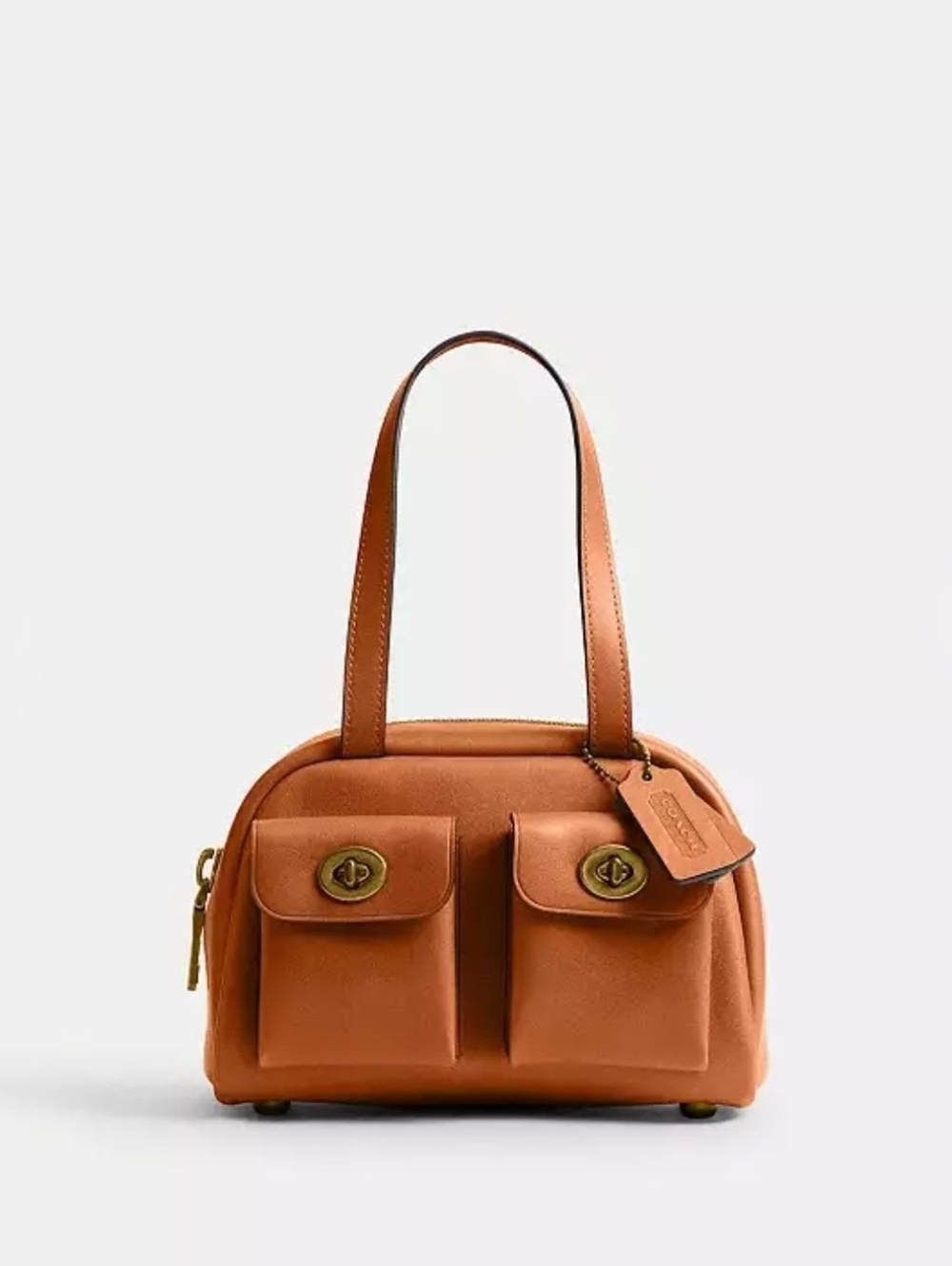 Coach Twin Turnlock 20 Bag Toffee and Dark Brass Leather